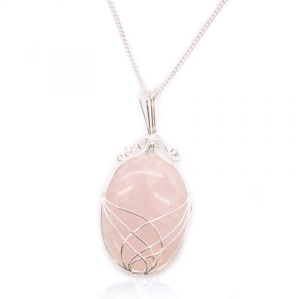 Colgante Lágrima de Cuarzo Rosa en Bruto