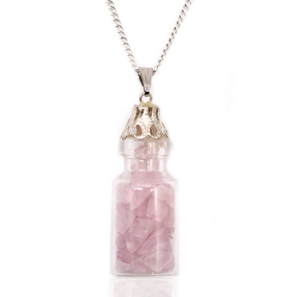 Colgante Frasco de Serenidad en Cuarzo Rosa